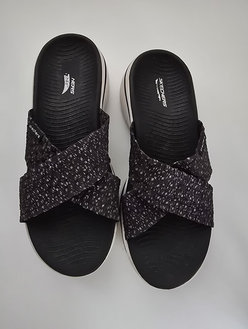 Skechers Women's Black and Purple Crossband Slide Sandals - Picture 3 of 16
